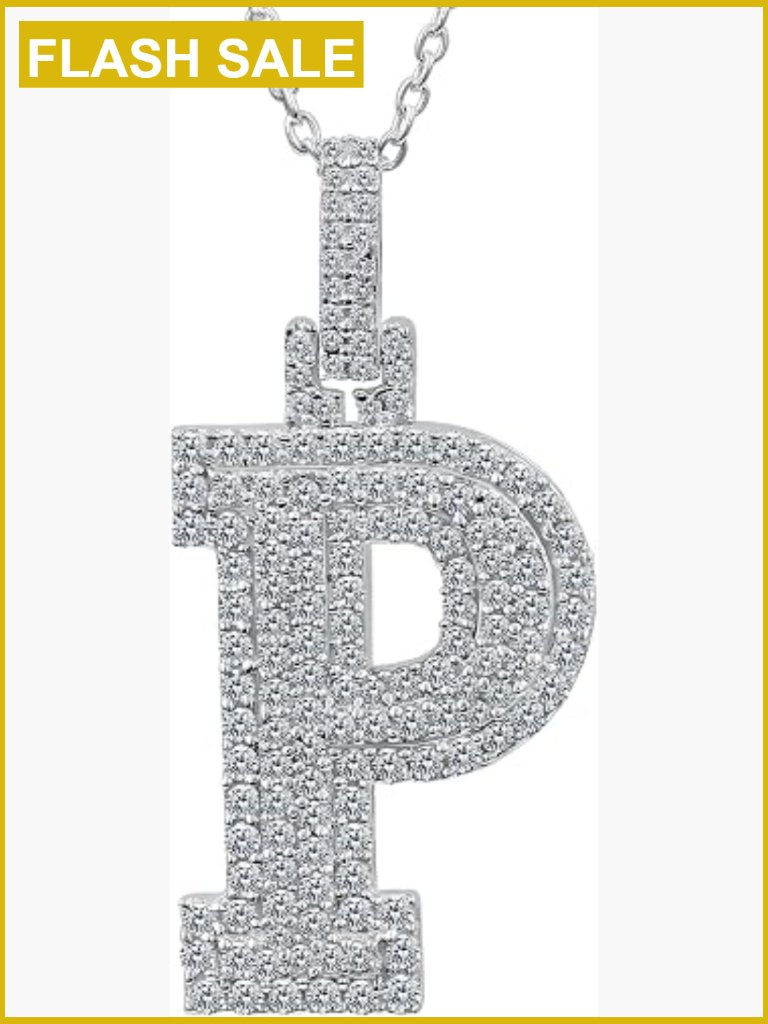 1.18 Ct Moissanite Initial Pendant Necklace 18" Anchor Chain